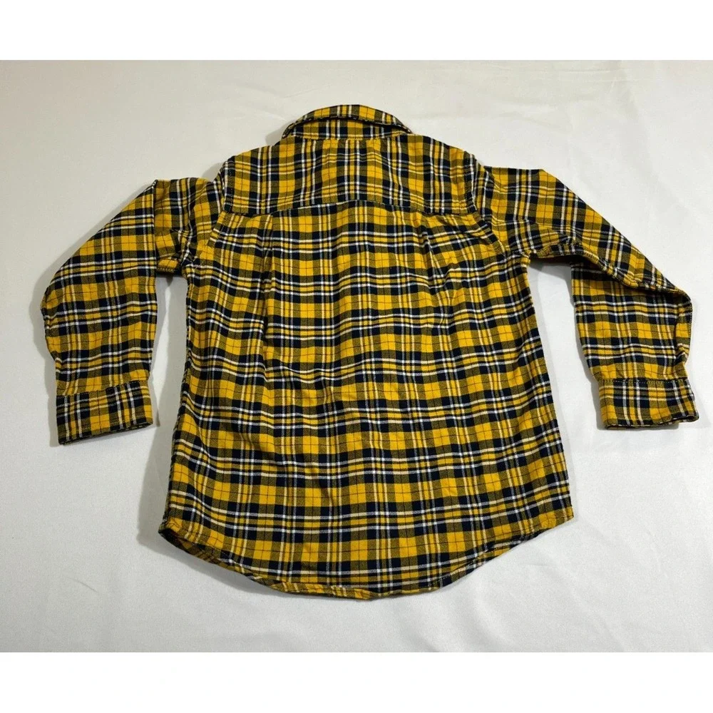 The Children's Place Boys 3T Yellow Plaid Button Up Shirt Long Sleeve Cotton